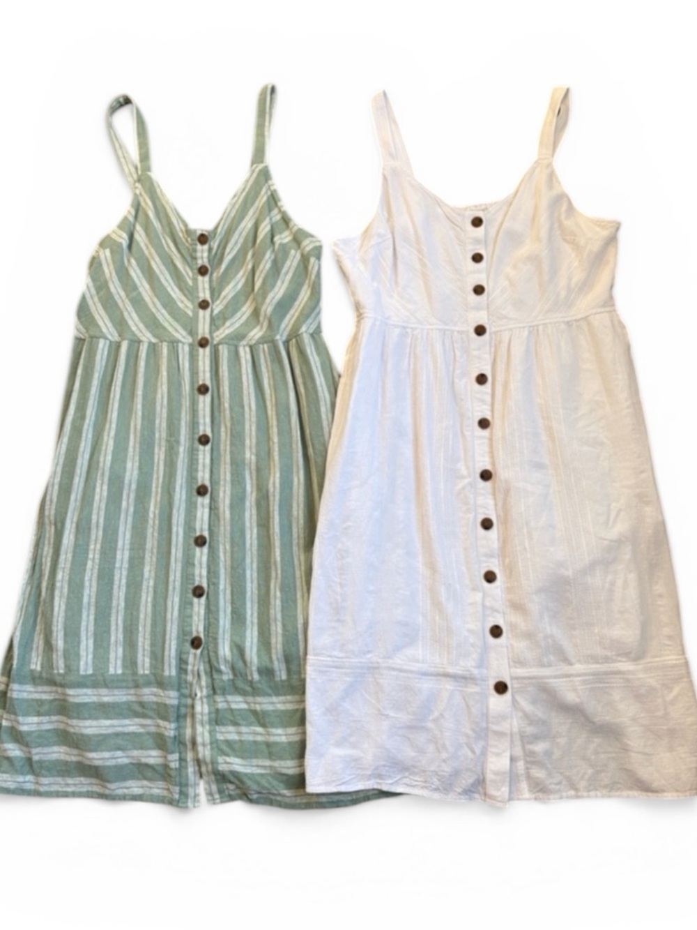 Sleeveless Button-Front Midi Dress in Sage Stripe and White